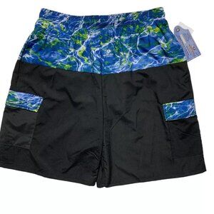 Mossy Oak Fishing Camo Swim Trunk Size Medium 4 Pockets Mesh Brief Black Blue